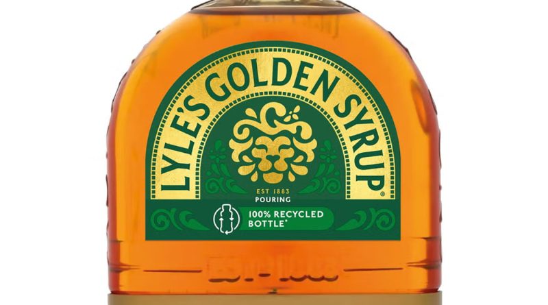 Close-up image of a bottle of Lyle's Golden Syrup, displaying their new logo